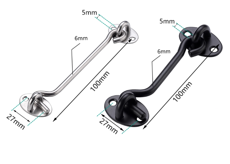 Metal Hook Lock 4 Inch 100mm Black or Silver