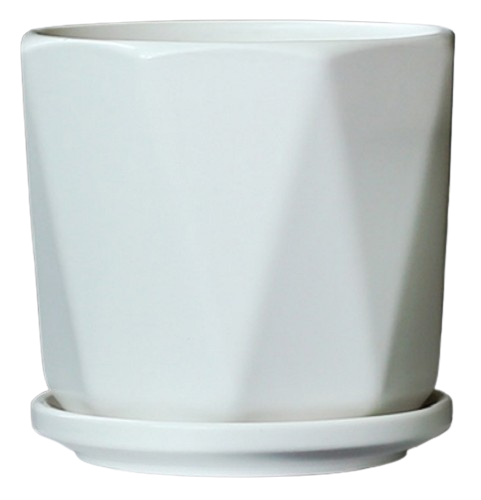 V Pattern Ceramic Plant Pot - White
