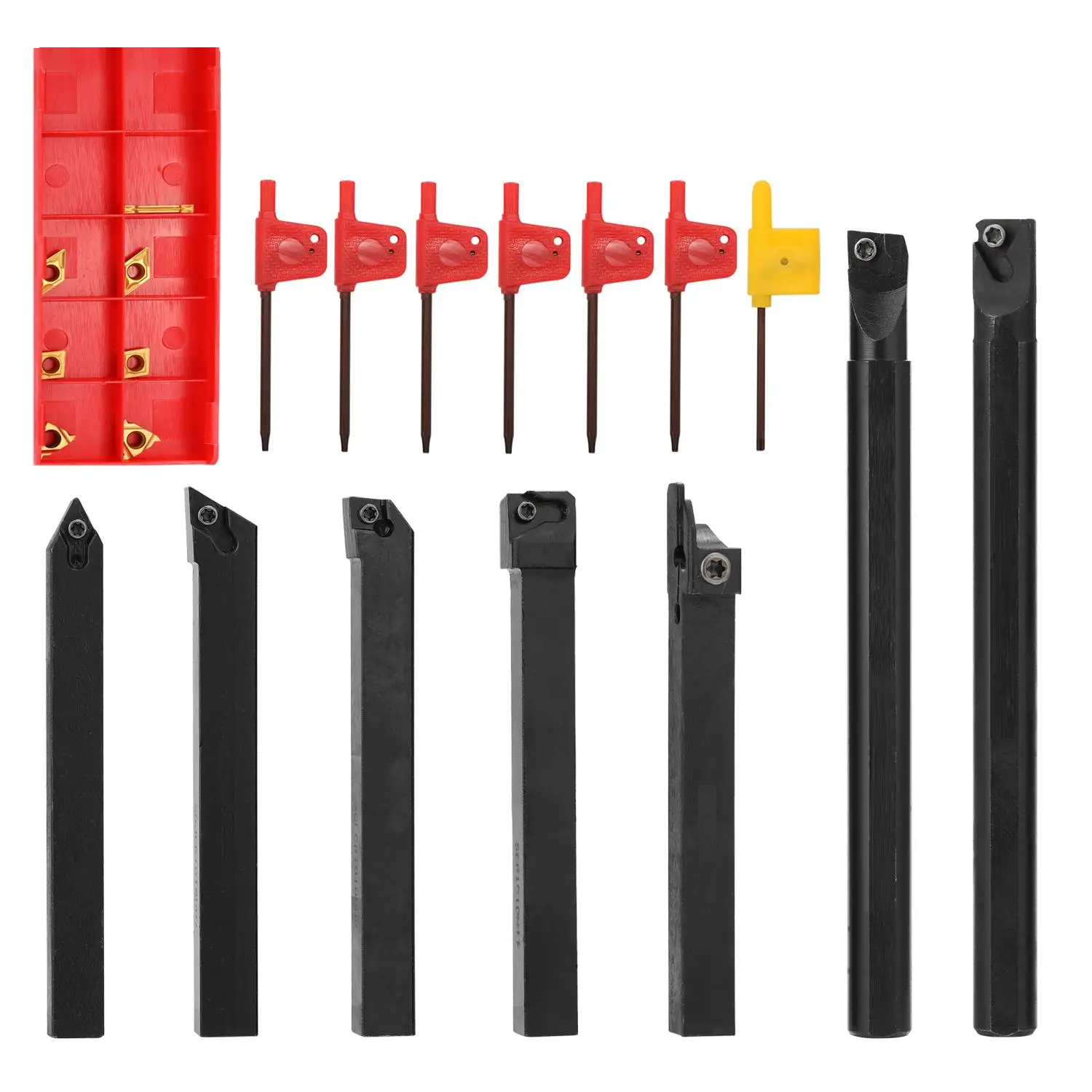 7pcs 12mm Shank Lathe Metal Turning Tool Holder Boring Bar Cutter with Inserts
