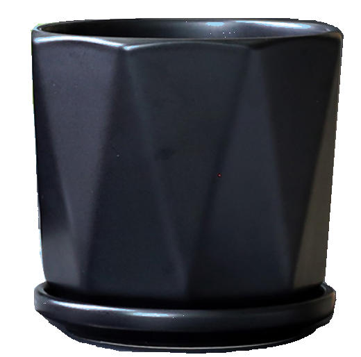 V Pattern Ceramic Plant Pot - Black