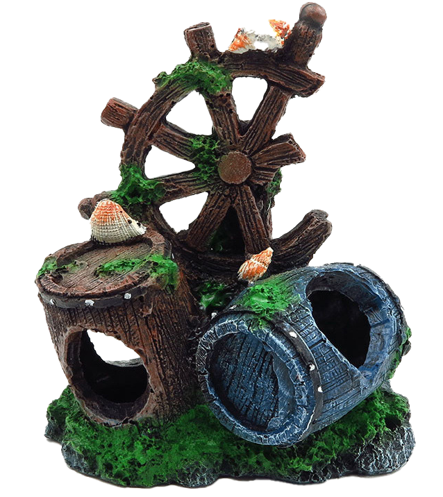 Aquarium Decoration Antique Shell Wine Barrel - Wind wheel wine barrel